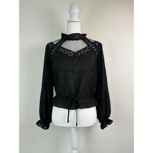 ASTR the Label women's small‎ black long sleeve cottagecore lace peasant blouse